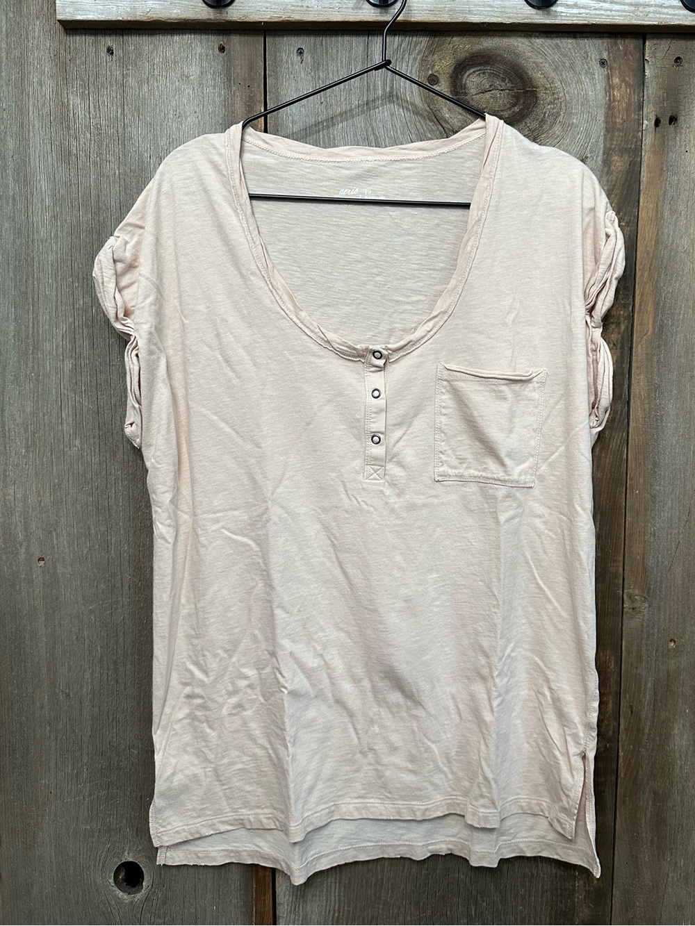 Aerie Oversized Henley T-Shirt in Sandalwood Size Small